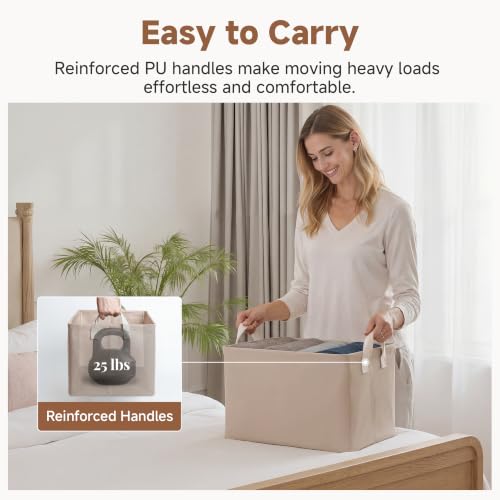 Fabric Storage Bins (Light Brown / 16 ½" L x 12" W x 10 ¼" H)