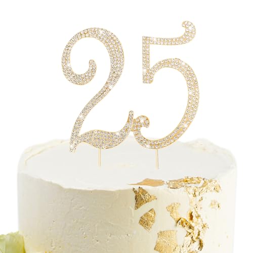 Gold 25th Birthday Cake Topper Rhinestones Cake Decorations for 25th Birthday Party (25th- Gold)