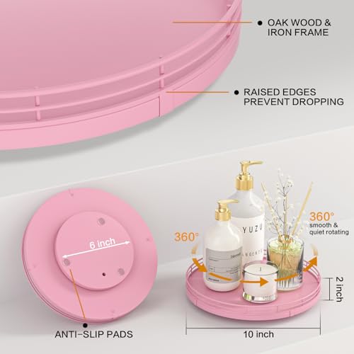 10 Inch Oak Lazy Susan Vanity Tray (Pink / 10)