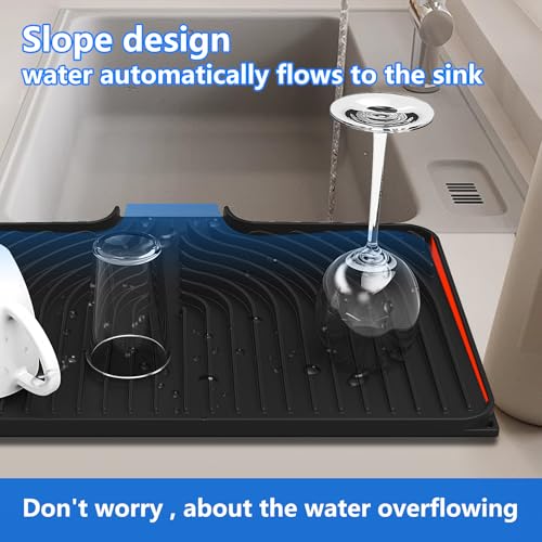 Dish Drying Mat for sink with a bulged edge (18"×12" / Black)