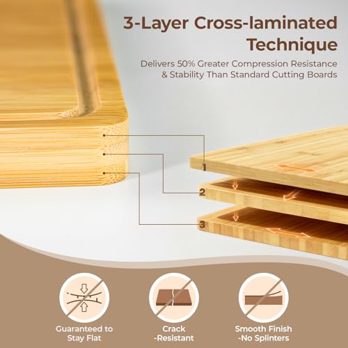 Bamboo Cutting Boards Set of 4 for Kitchen with Wood Storage Stand (Natural Bamboo Color)