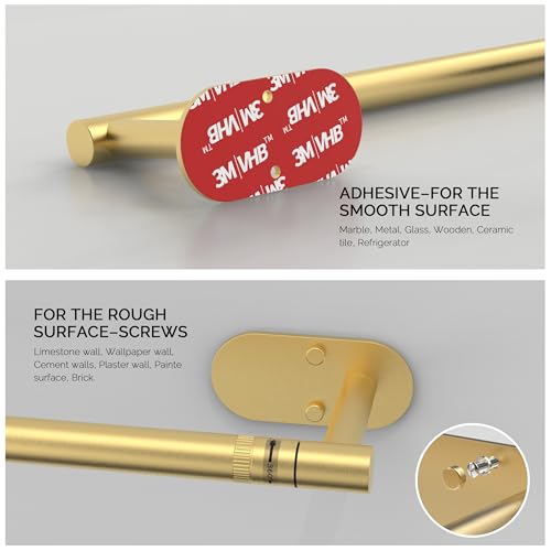 Gold Paper Towel Holder Under Cabinet Self Adhesive or Wall Mount (Gold / Standard Holder)