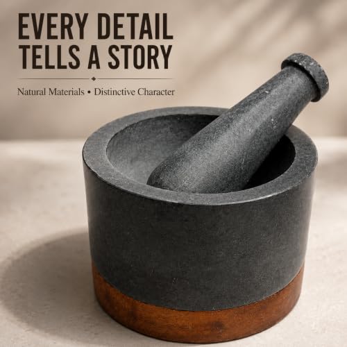 Mortar and Pestle (Matte Stone with Wooden Base)