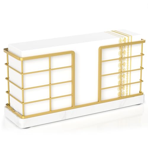 Marble Vertical Stance Bathroom Napkin Holder (Gold and Marble White / 8.86 x 2.56 x 4.33 inches)