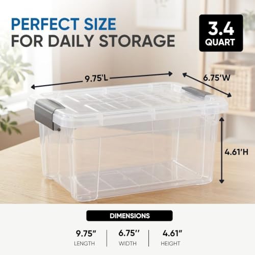 3.4 Quart Clear Plastic Storage Boxes with Lids (3.4 Quart)