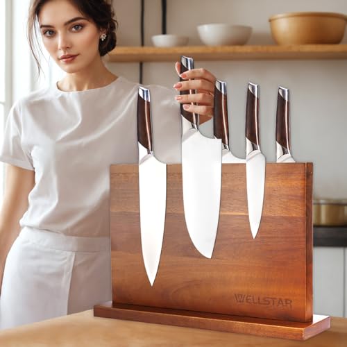 Modern Acacia Magnetic Knife Block Holder 14 x 10 Inches (XL)
