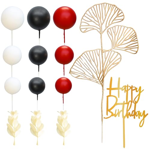 57Pcs Balls Cake Topper Boho Grass Cake topper Pearl Balls Acrylic Happy Birthday Cake Decorations for Wedding Baby Shower Birthday Boho Themed Party Supplies Black Red White (Black Red White)