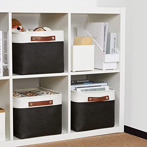 Canvas Storage Bin with Handles (White&Black / L-15"x11"x9.5")