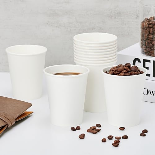 100 Pack 8 oz Disposable Paper Coffee Cups (White / 8 oz)