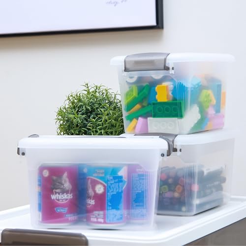 6 Packs 6 QT Storage Bins with Lids Clear Plastic Bins with Grey Handle Stackable Storage Containers for Organizing (6.0QT / 6 PACK)