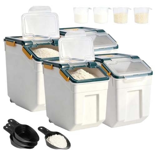 50 lb Large Food Grade Container for Rice Flour Sugar (Blue / 50lbs, 4-pack)