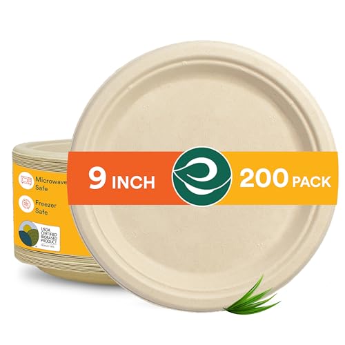 9 Inch Disposable Bagasse Paper Plates (9" [Natural])