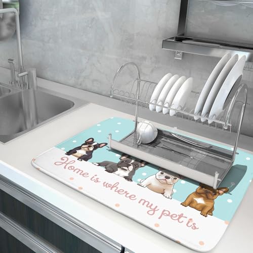 Pet Lover Dog Dish Drying Mat 18x24 Kitchen Counter Absorbent Microfiber Dishes Pad for Home Blue (Pet Lover Dog / 24" x 18")