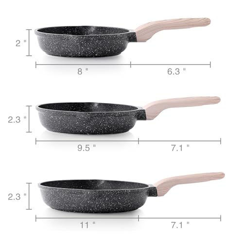 Nonstick Frying Pan Skillet Set (Classic Granite / 8+9.5+11 Inch)