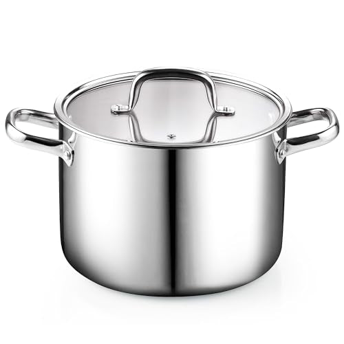 8 Quart Tri Ply Clad Stainless Steel Stockpot with Lid (8 Quarts / Silver)