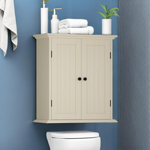 Bathroom Wall Cabinet (Cream Yellow / 8.8"D x 21.1"W x 24"H)
