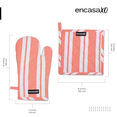 Oven Mitts and Pot Holders Set (Oven Glove + Pot Holder / Franca Orange Stripes)