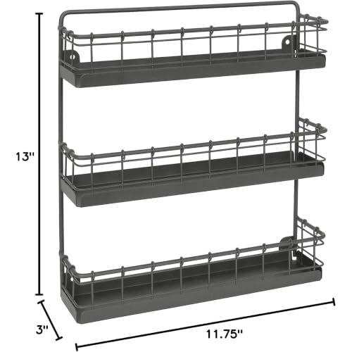 3 Tier Hanging Spice Rack for Wall Black Steel Kitchen Spice Organizer (Industrial Gray / Large 3-Tier / Vintage)