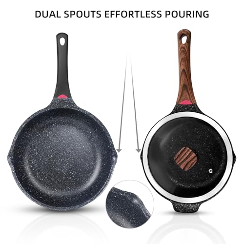 4QT Sauce Pan & 12.5IN Skillet Set with Lids (Black / 4 Quarts + Skillet)