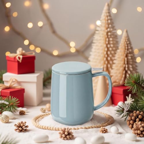 20 OZ Porcelain Tea Mug with Infuser and Lid (Bluish Grey)