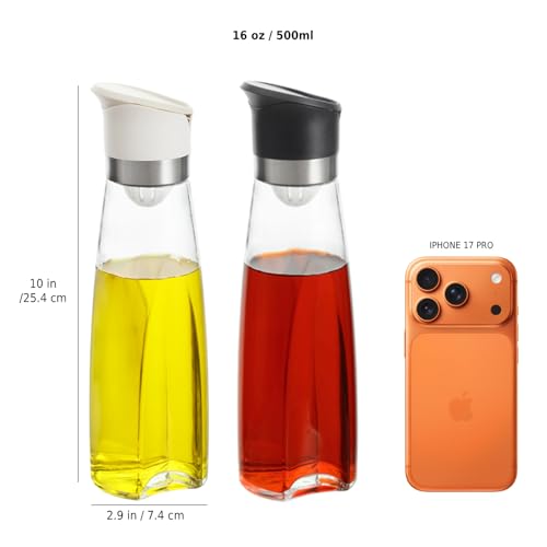 Premium Glass Olive Oil and Vinegar Dispenser Bottles Set (White / 16 Ounces)