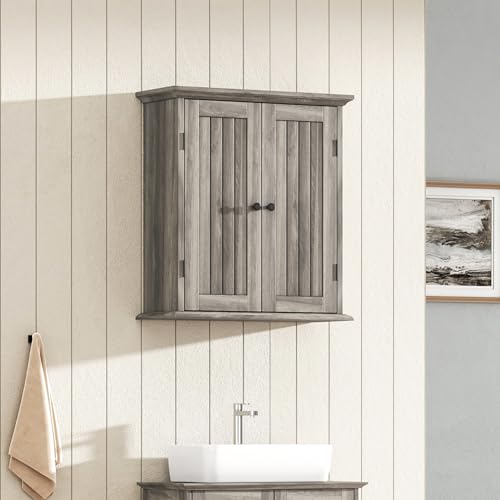 Bathroom Wall Cabinet with 2 Doors (Retro Grey / 8.8"D x 21.1"W x 24"H)