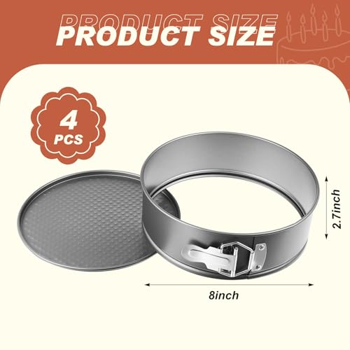 4 Pcs 8 Inch Non Stick Springform Pan with Removable Bottom Carbon Steel Round Springform Cheesecake Pan with Stainless Steel Spring Buckles for Baking Kitchens Restaurant (Gray / 8 Inch)