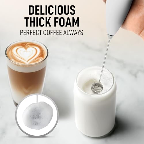 Powerful Milk Frother Wand With Duracell Batteries (Freezing White / Double Whisk + Batteries)