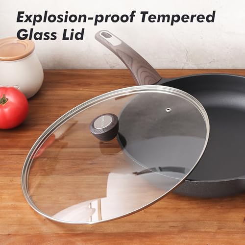 12.5inch Nonstick Frying Pan Paella Pan with Lid (12.5 Inch / NIGHT Black)