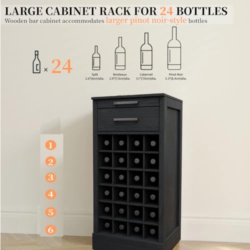 6 Tier Wine Rack Freestanding Floor with 2 Drawers (24 Bottles / Black)