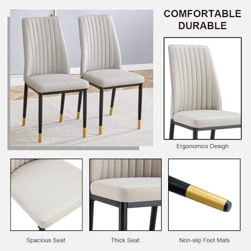 Modern Dining Chairs Set of 6 Gray Kitchen Chairs Set PU Leather Chair with Metal Legs Armless Upholstered Chair for Dinner Room (B- Gray)