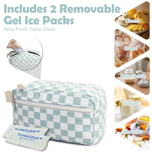 Freezable Snack Bag with Removable Ice Packs (with Ice Packs - Checkered Green)