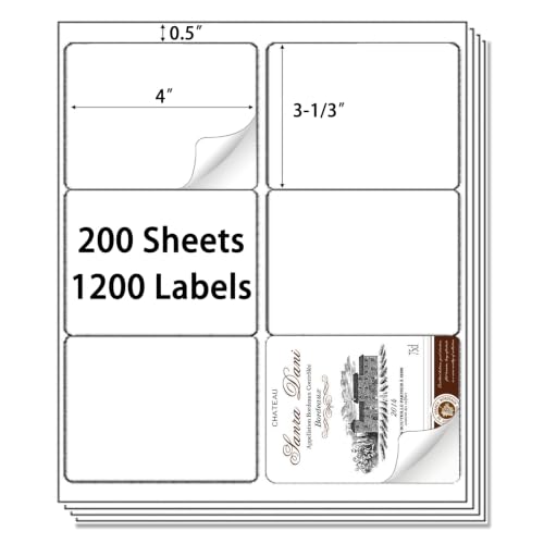 6 up 3-1/3" x 4" Sticker Labels Shipping Address Labels for Laser & Inkjet Printer, 200 Sheets, Total 1200 Labels (3-1/3" x 4" (6-UP) / 200 Sheets)