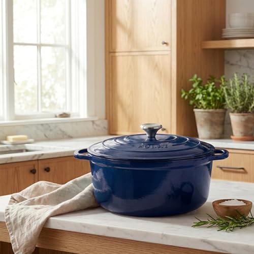6.4QT Enameled Cast Iron Dutch Oven Pot with Lid (Lapis Lazuli / 6.4 Quart)