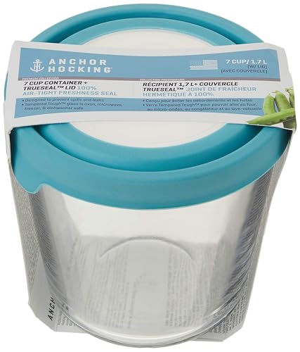 Trueseal Glass Food Storage Container with Airtight Lid (7 Cup Tall (Mineral Blue))