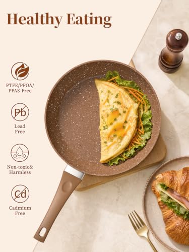 Nonstick Ceramic Frying Pans Skillets Set with Lid 8"+9.5"+11" (Gold)