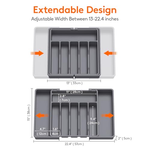 Extra Large Silverware Drawer Organizer (Dark Gray / XL (13-22''W x 15''D))