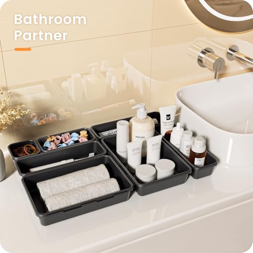 Military Grade】 Drawer Organizer for Vanity Bathroom Makeup Desk (Black)