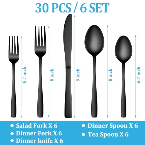 30 Pcs Black Silverware Set (Black)