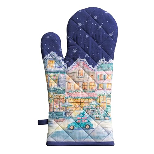 Maison d'Hermine Oven Gloves 100% Cotton Oven Mitt (123 - Christmas Market - Blue / 7.5" x 13" (Oven Mitt))