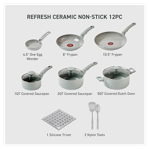 Refresh Ceramic Nonstick Pots and Pans Set (12-Piece Set / Moon Grey)