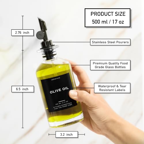Clear Glass Olive Oil Dispenser Bottles For Kitchen (Clear/Black / 17oz)