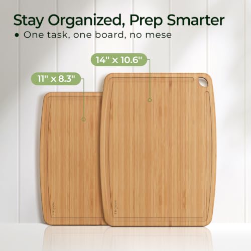 Dishwasher Safe Bamboo Cutting Boards Durable Lightweight Wood Cutting Board for Busy Kitchen (Set of 2 (Medium + Small))