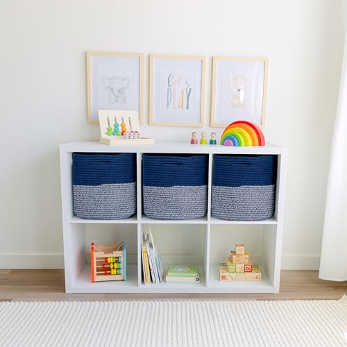 13 Inch Cube Storage Bins Cotton Rope Woven Baskets for Organizing 3 (Dark Blue & Mixed Dark Blue / 13 x 13 x 13 (Standard))