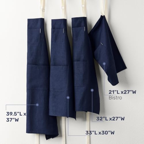 100% Pure Linen Apron (Indigo / Ivory / 33 X 30 Inch)