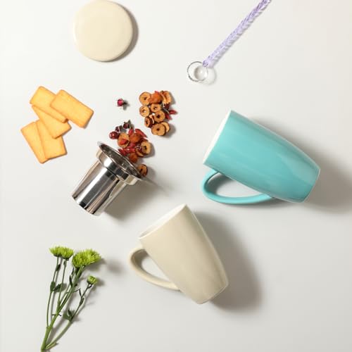 Sweejar Porcelain Tea Infuser Mug with Lid (Turquoise / Tea Cup(20 Fl Oz))