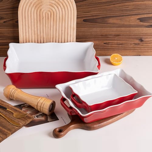 Sweejar Casserole Dishes for Oven (Red New / Baking dish(Set of 3))