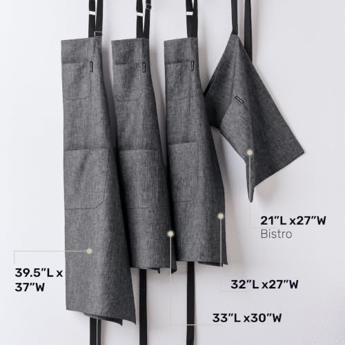 100% Pure Linen Apron Black (Chambray Black / 32 X 27 Inch)