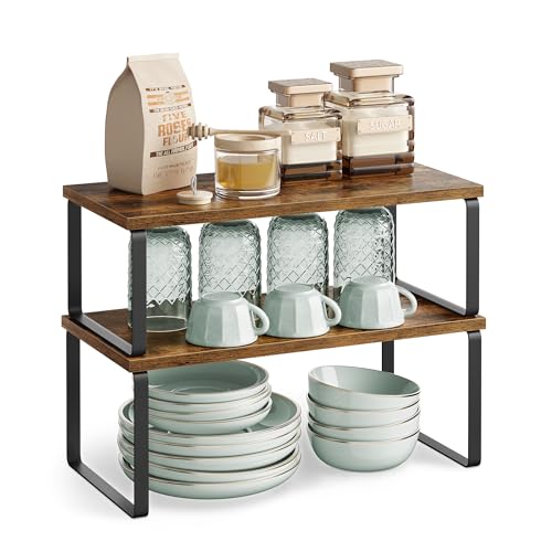 Cabinet Organizer Shelf (Black + Natural / 2*L (5.4"H) + 2*L (6.2"H))