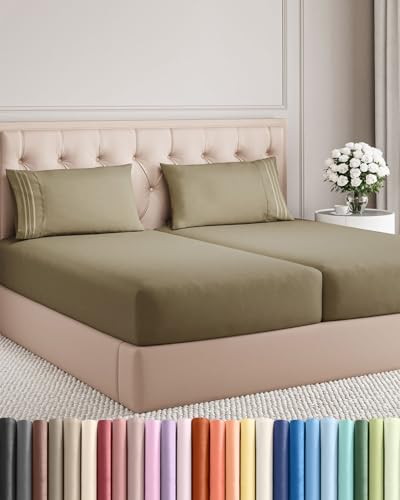 Split King Size 5 Piece Sheet Set (14 - Khaki / Split King Size)